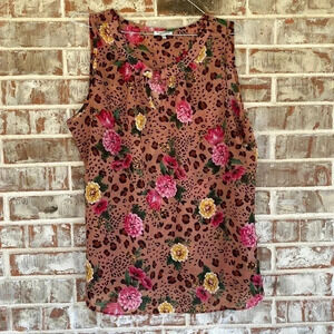 Mileage Leopard Print Floral Sleeveless‎ Sheer Summer Blouse